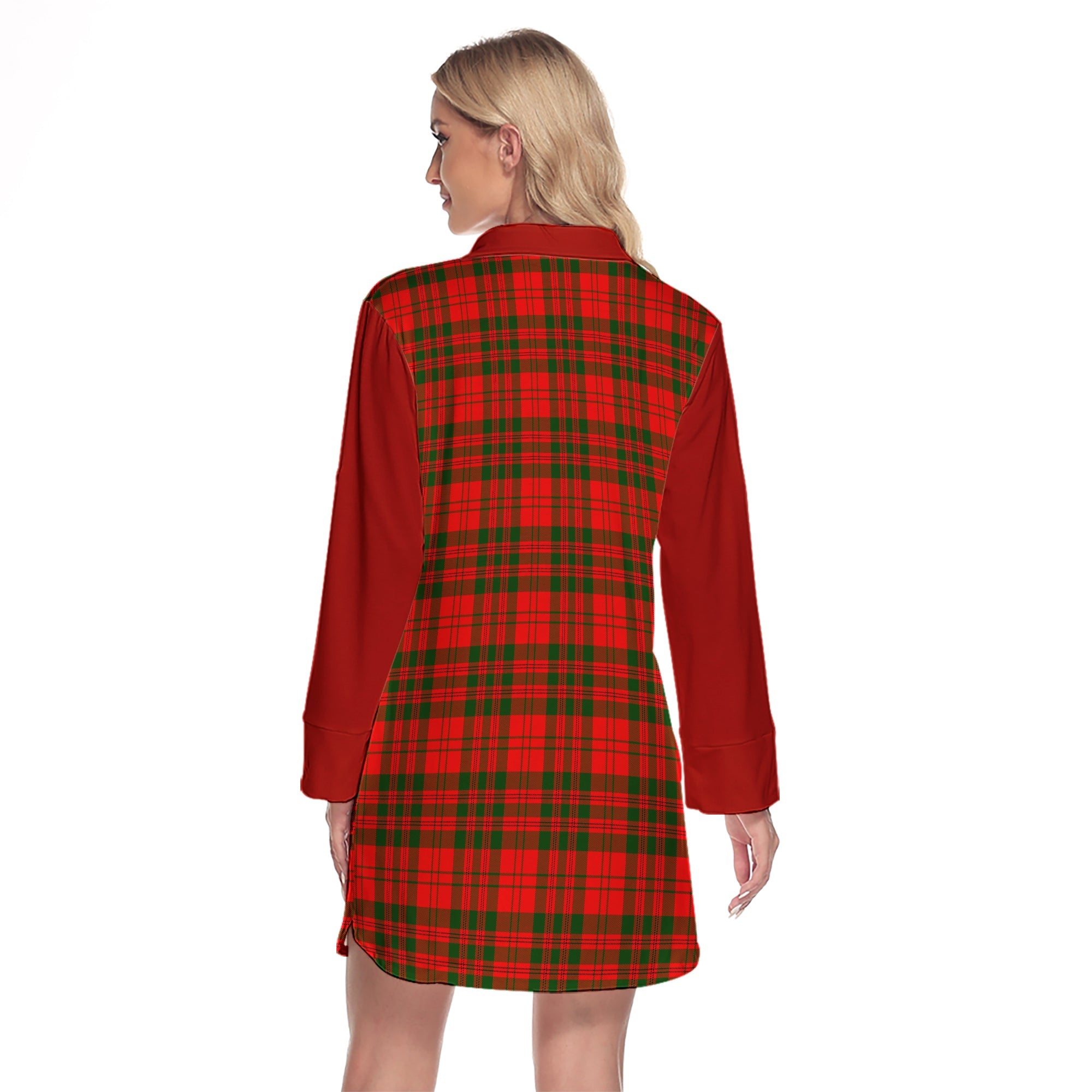 Livingston Modern Tartan Women's Lapel Shirt Dress With Long Sleeve