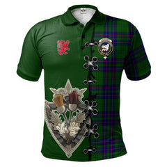 Lockhart Modern Tartan Polo Shirt - Lion Rampant And Celtic Thistle Style
