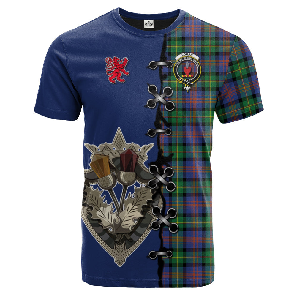 Logan Ancient Tartan T-shirt - Lion Rampant And Celtic Thistle Style