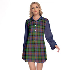 Logan Ancient Tartan Women's Lapel Shirt Dress With Long Sleeve