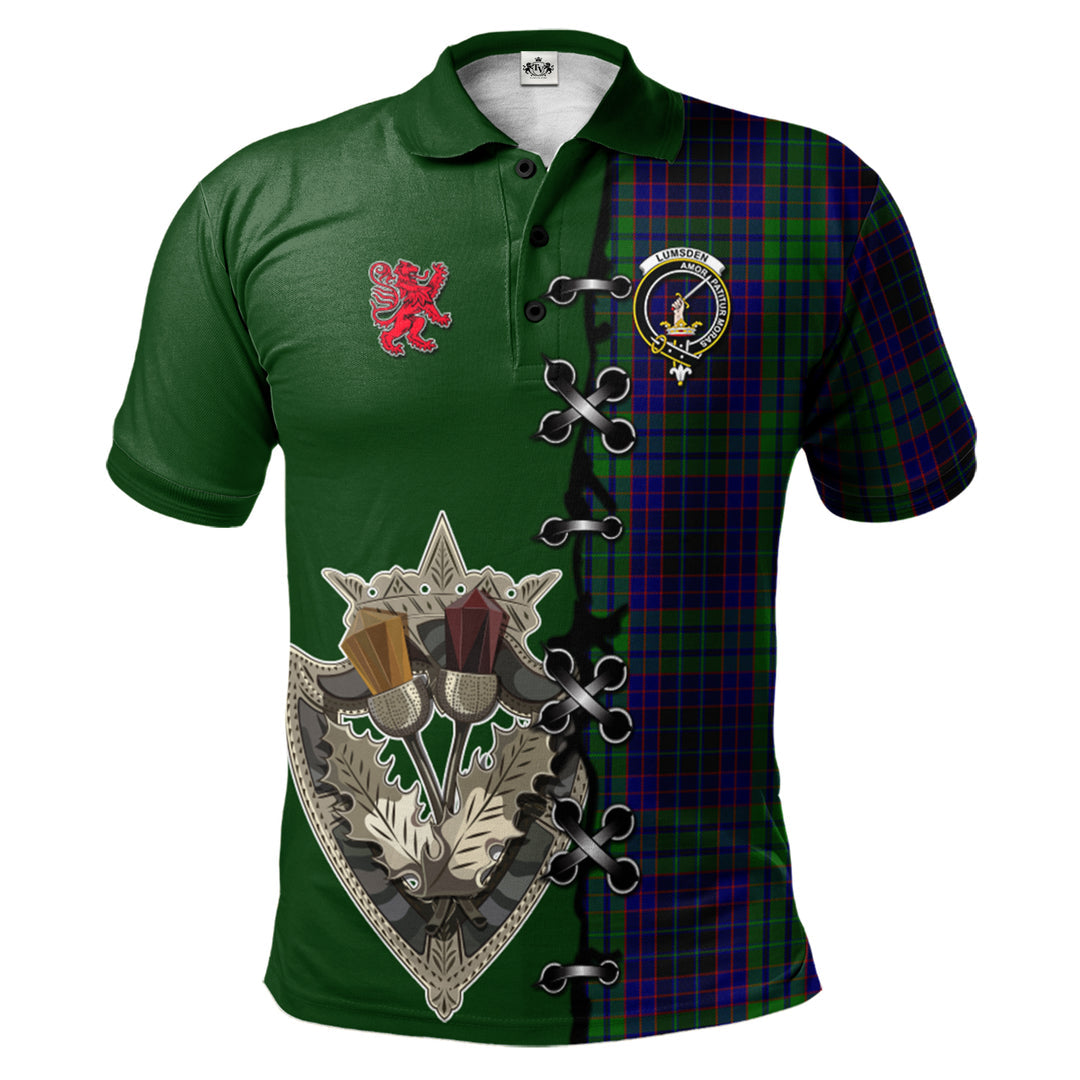 Lumsden Green Tartan Polo Shirt - Lion Rampant And Celtic Thistle Style