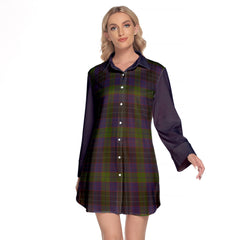 Lumsden Hunting Tartan Women's Lapel Shirt Dress With Long Sleeve