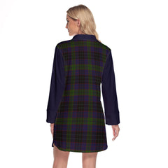 Lumsden Hunting Tartan Women's Lapel Shirt Dress With Long Sleeve