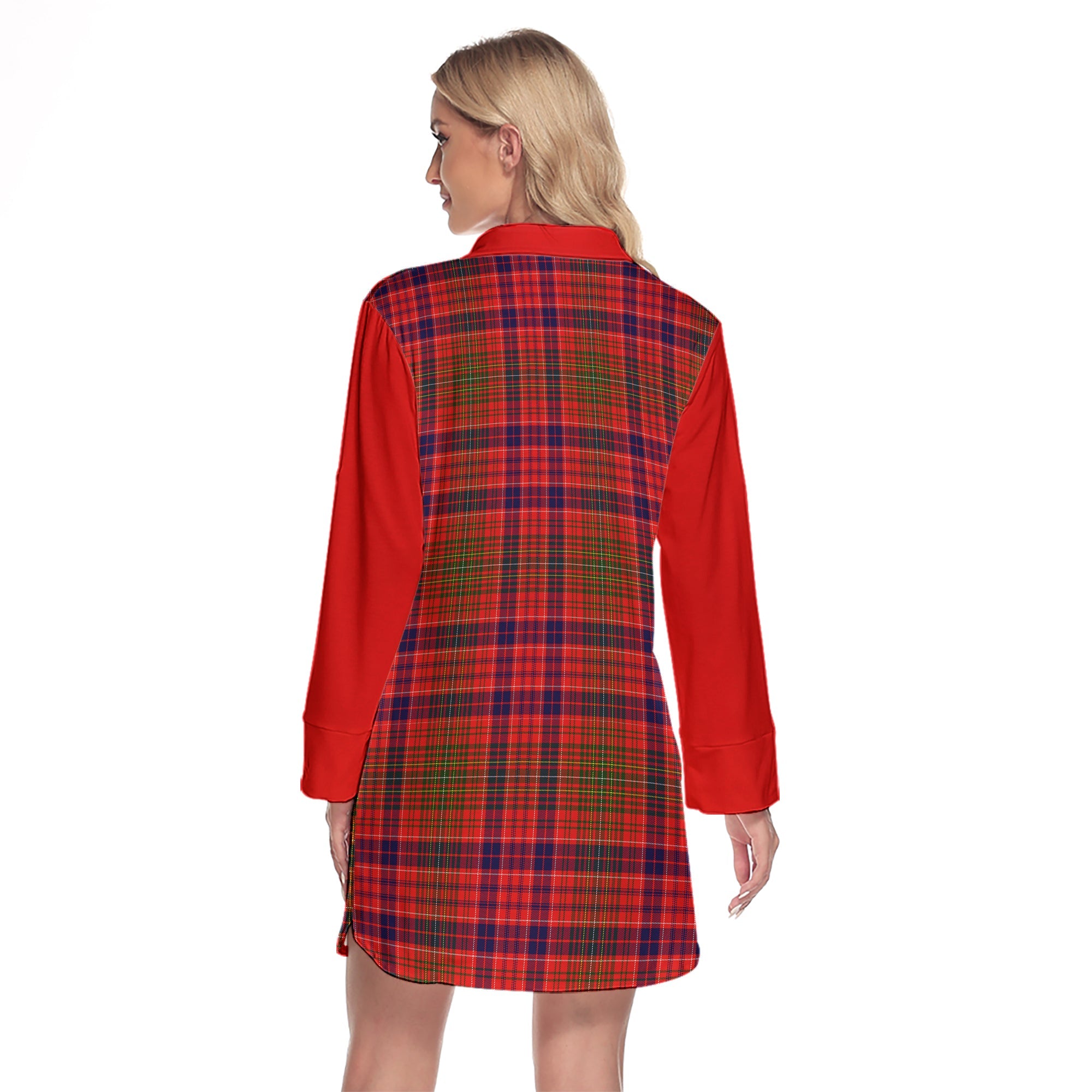 Lumsden Modern Tartan Women's Lapel Shirt Dress With Long Sleeve