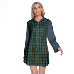 Lyon Tartan Women's Lapel Shirt Dress With Long Sleeve