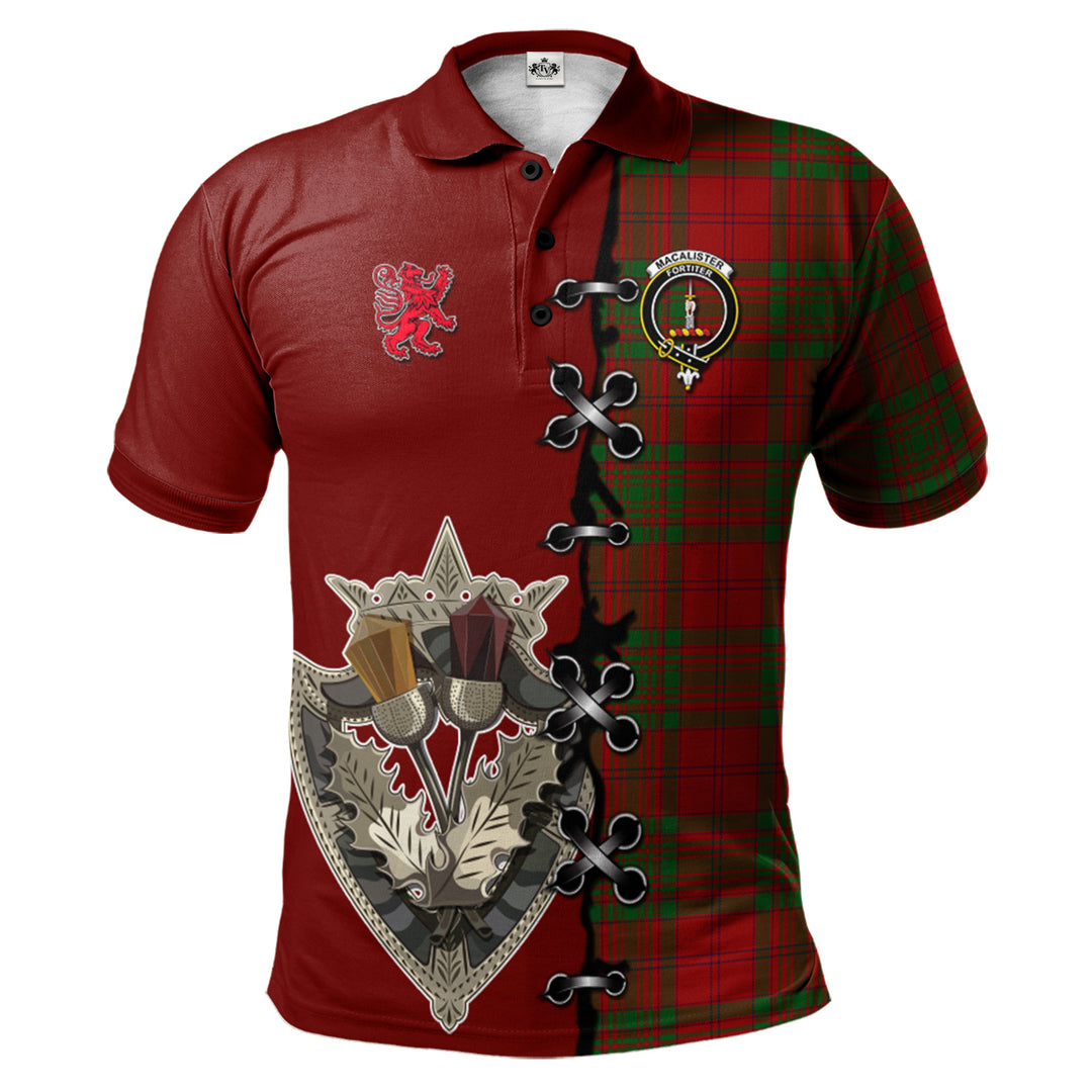 MacAlister of Glenbarr Tartan Polo Shirt - Lion Rampant And Celtic Thistle Style