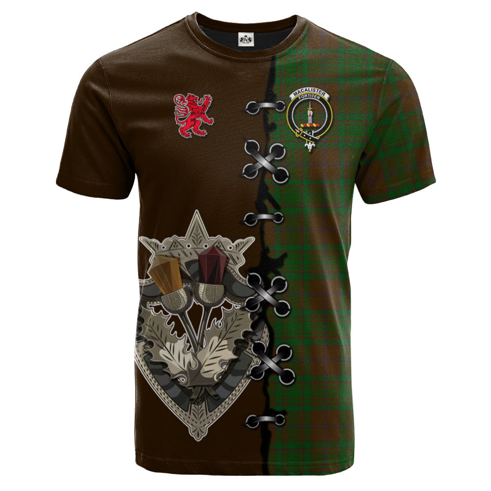 MacAlister of Glenbarr Hunting Tartan T-shirt - Lion Rampant And Celtic Thistle Style