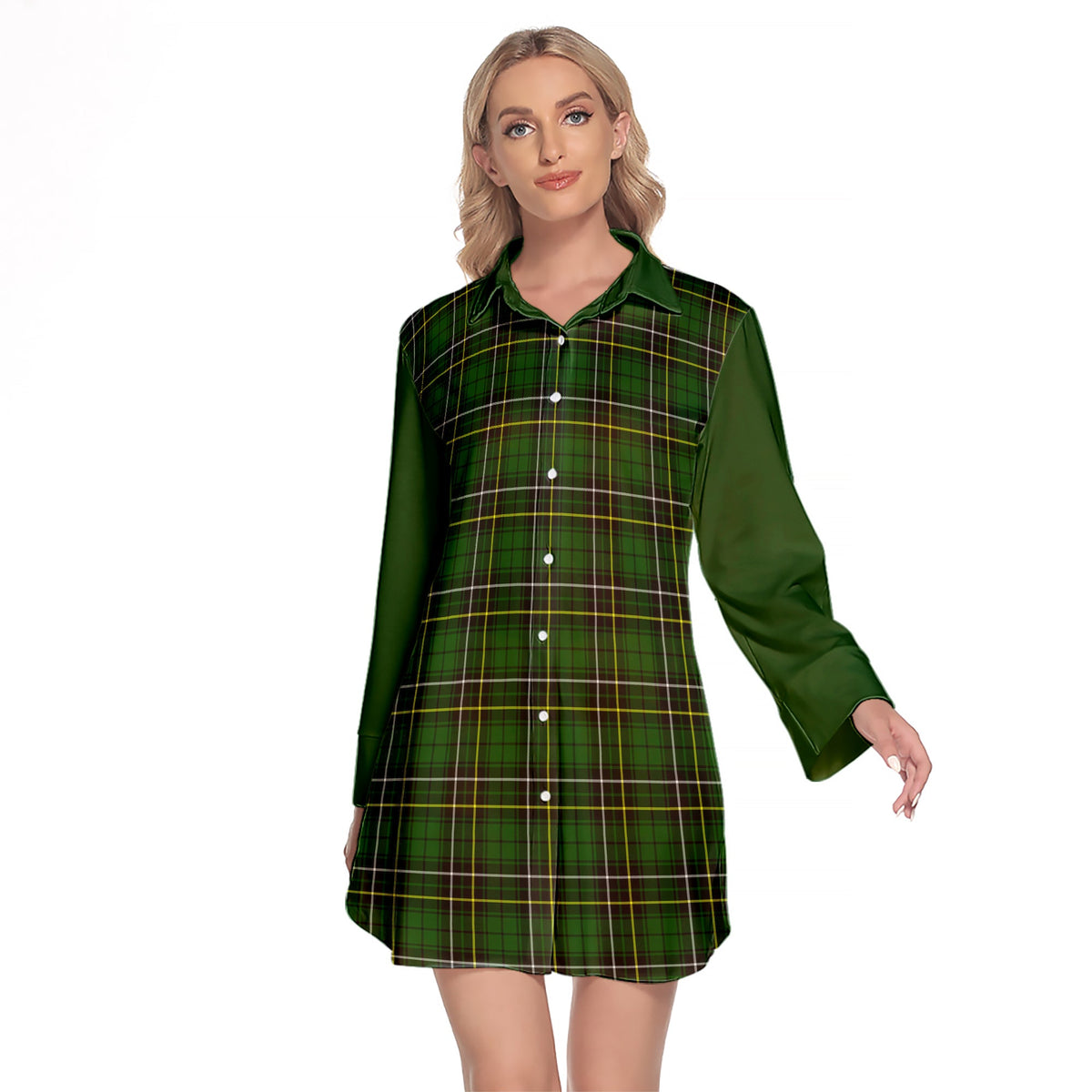 MacAlpin Modern Tartan Women's Lapel Shirt Dress With Long Sleeve