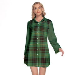 MacArthur Ancient Tartan Women's Lapel Shirt Dress With Long Sleeve