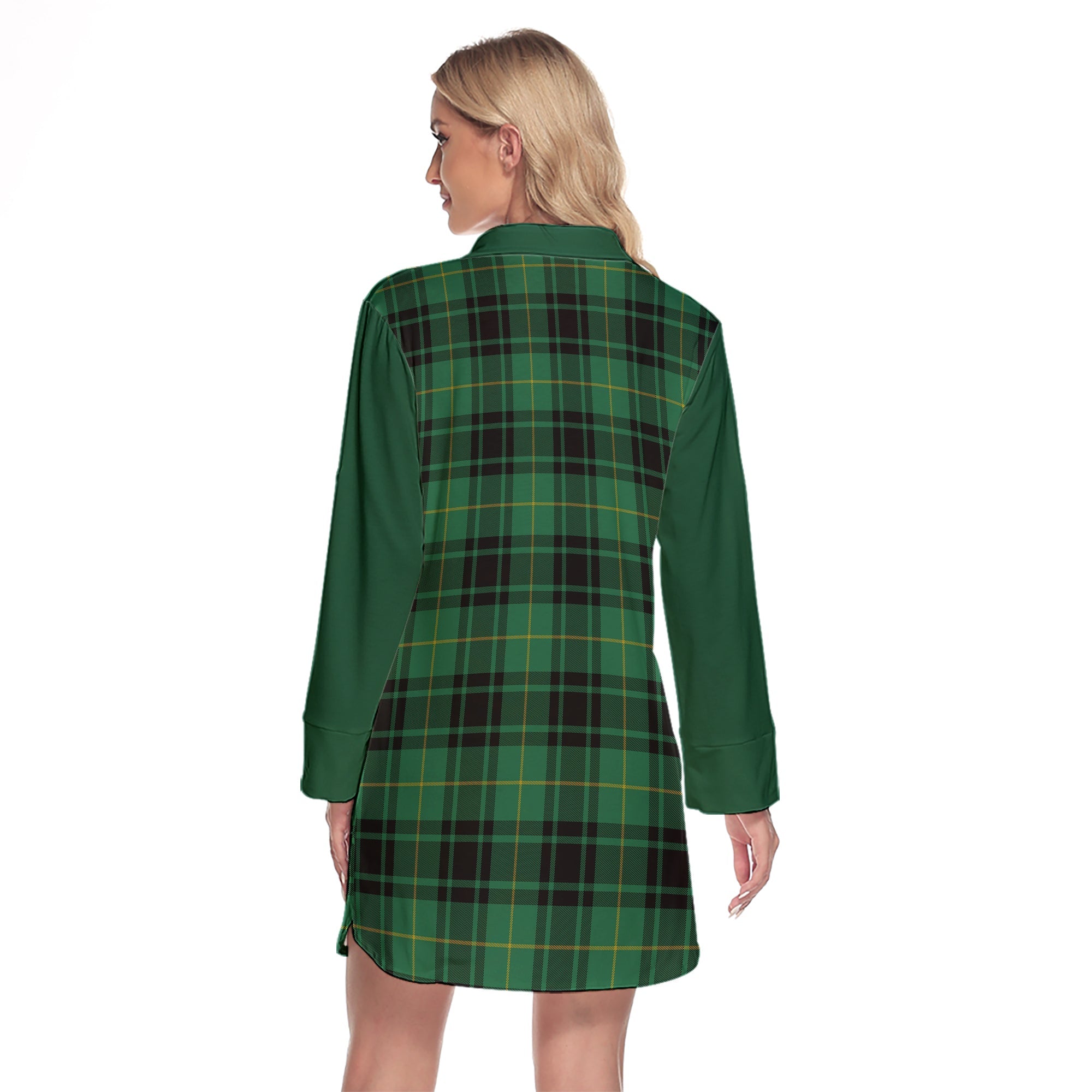 MacArthur Ancient Tartan Women's Lapel Shirt Dress With Long Sleeve