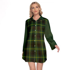 MacArthur Modern Tartan Women's Lapel Shirt Dress With Long Sleeve