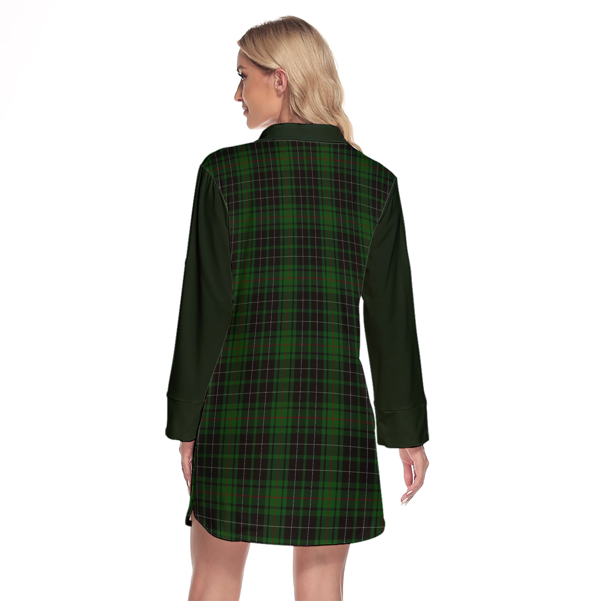 MacAulay Hunting Tartan Women's Lapel Shirt Dress With Long Sleeve