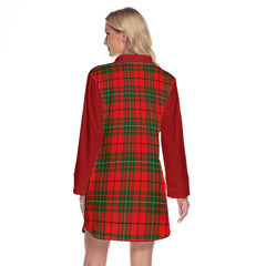 MacAulay Modern Tartan Women's Lapel Shirt Dress With Long Sleeve