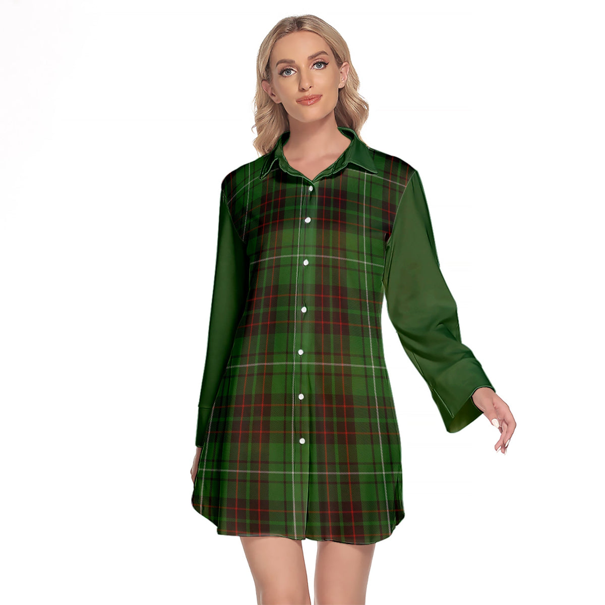 MacAulay Of Lewis Tartan Women's Lapel Shirt Dress With Long Sleeve