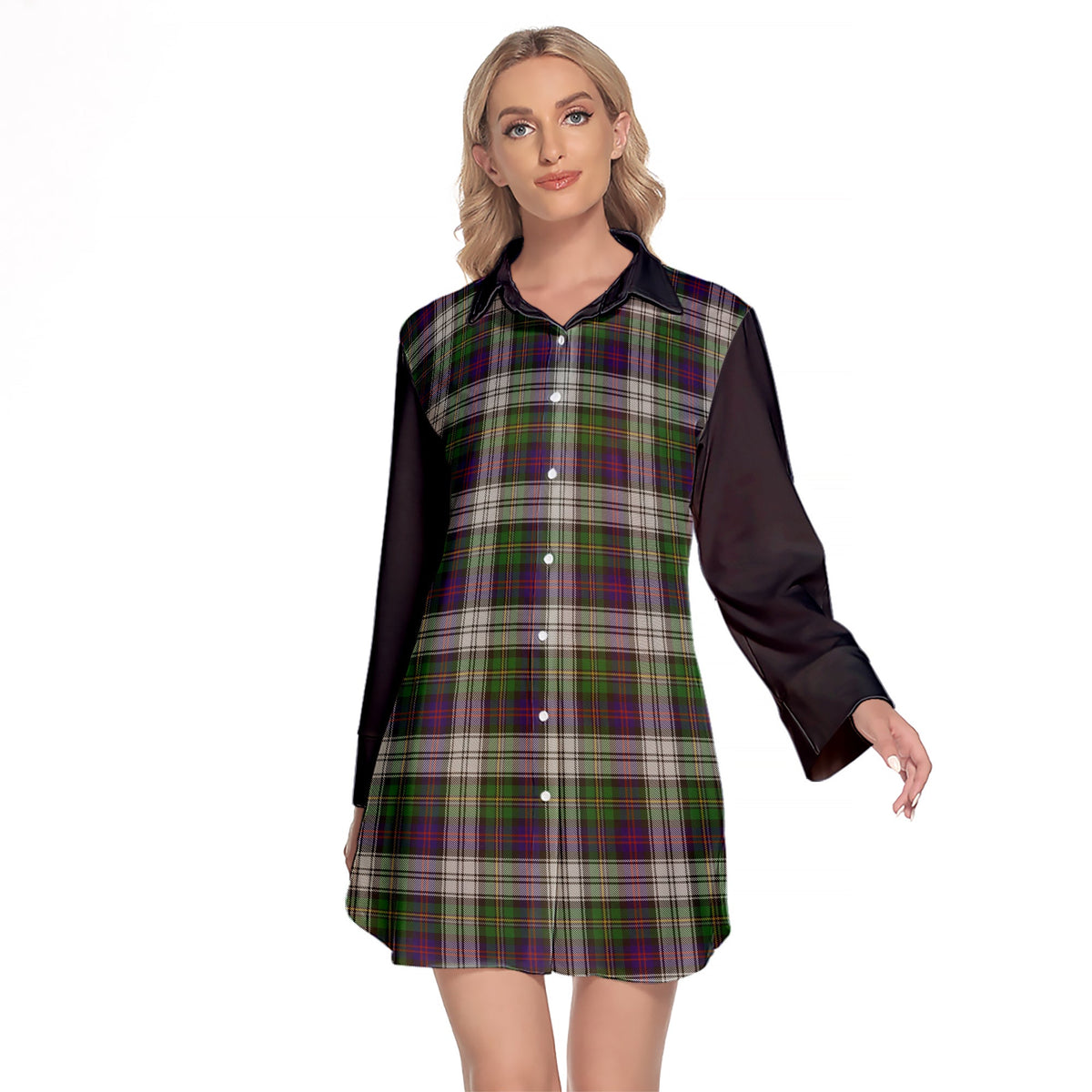 MacCallum Dress Tartan Women's Lapel Shirt Dress With Long Sleeve