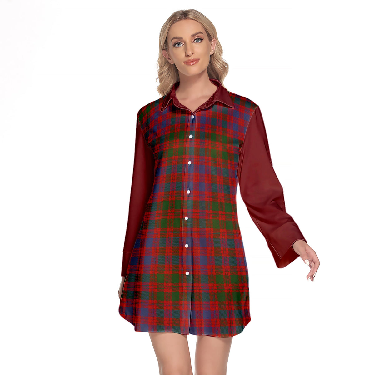 MacColl Ancient Tartan Women's Lapel Shirt Dress With Long Sleeve