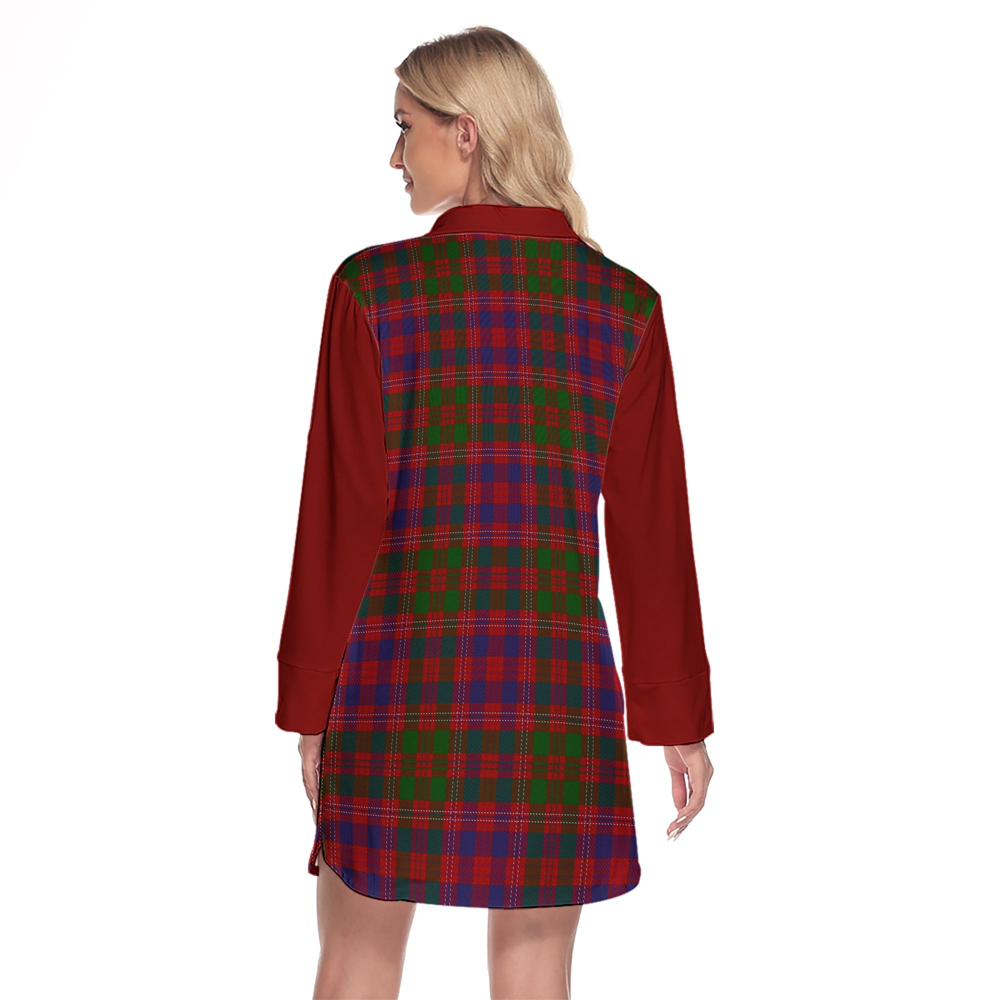 MacColl Hunting Tartan Women's Lapel Shirt Dress With Long Sleeve