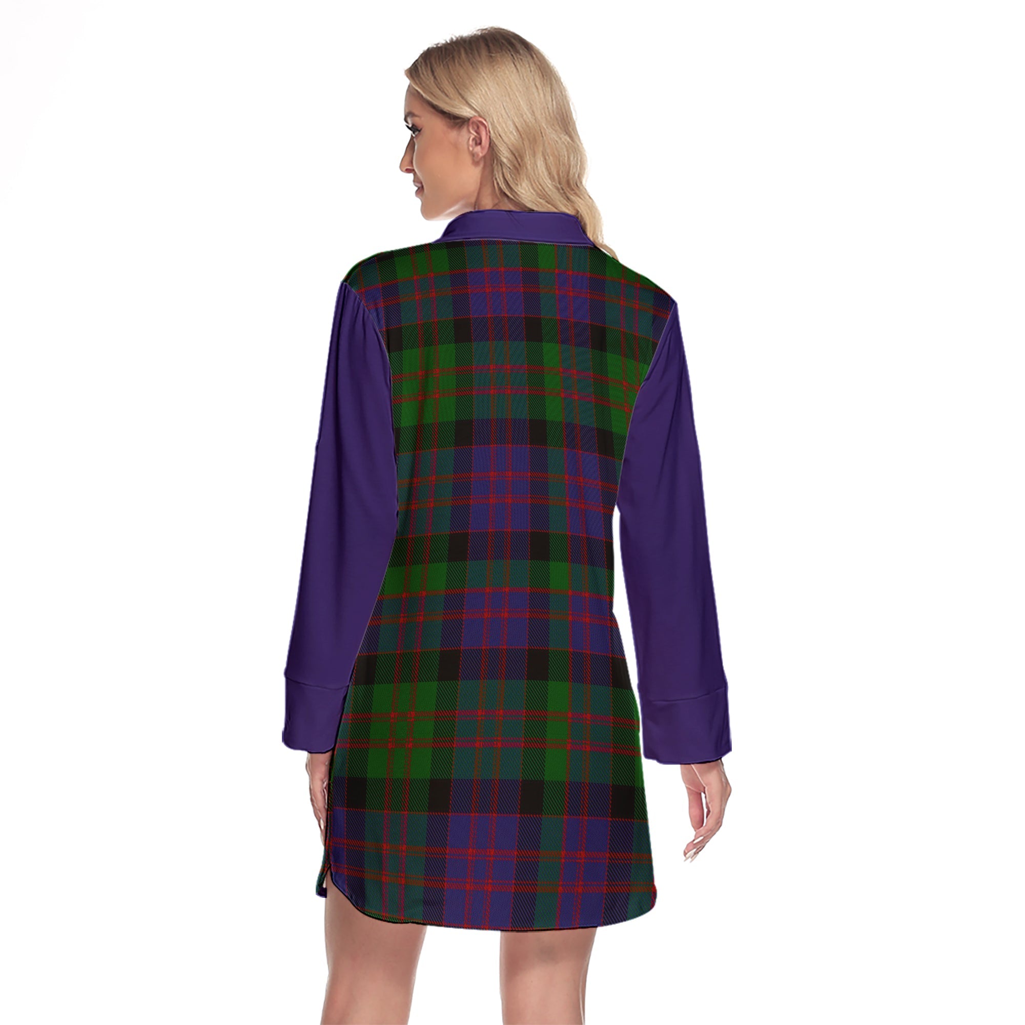 MacDonald Tartan Women's Lapel Shirt Dress With Long Sleeve