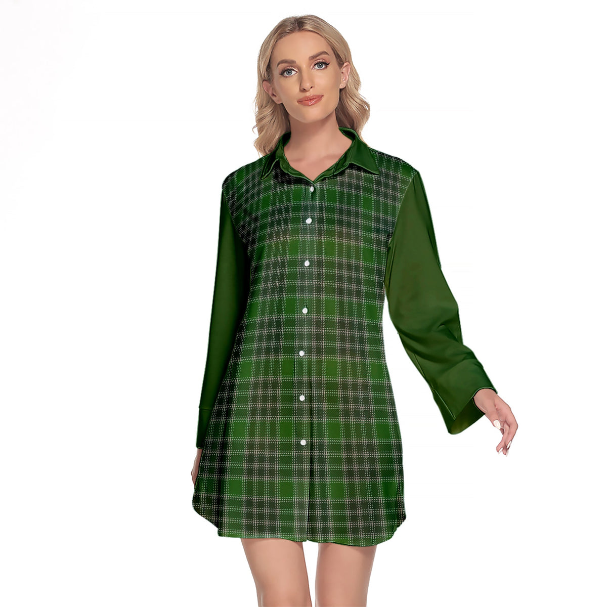 MacDonald Lord Of The Isles Hunting Tartan Women's Lapel Shirt Dress With Long Sleeve