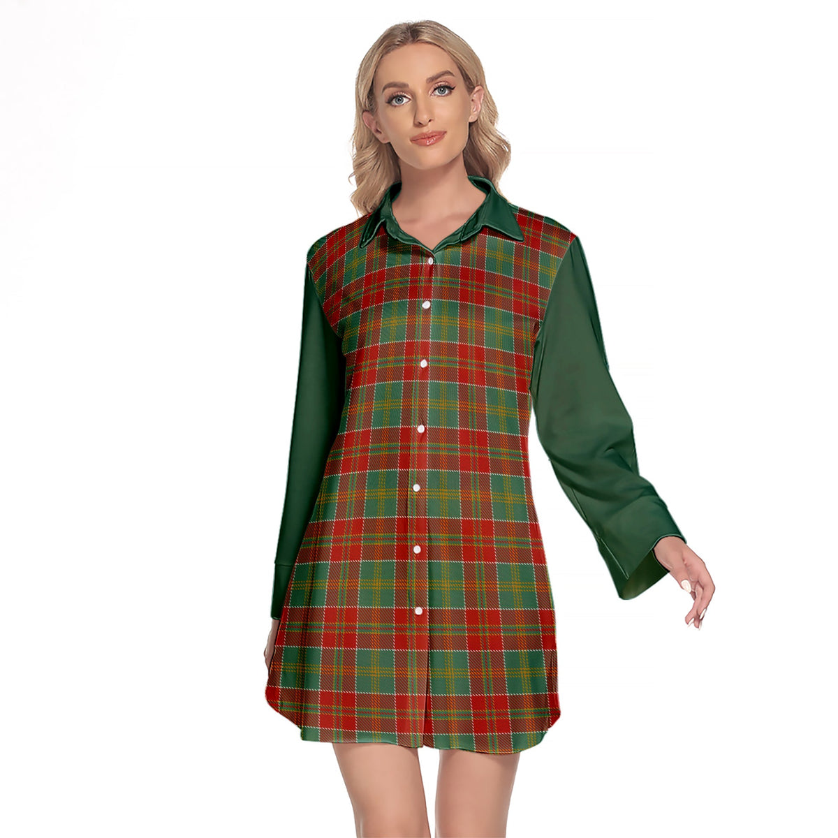 MacDonald Of Kingsburgh Tartan Women's Lapel Shirt Dress With Long Sleeve