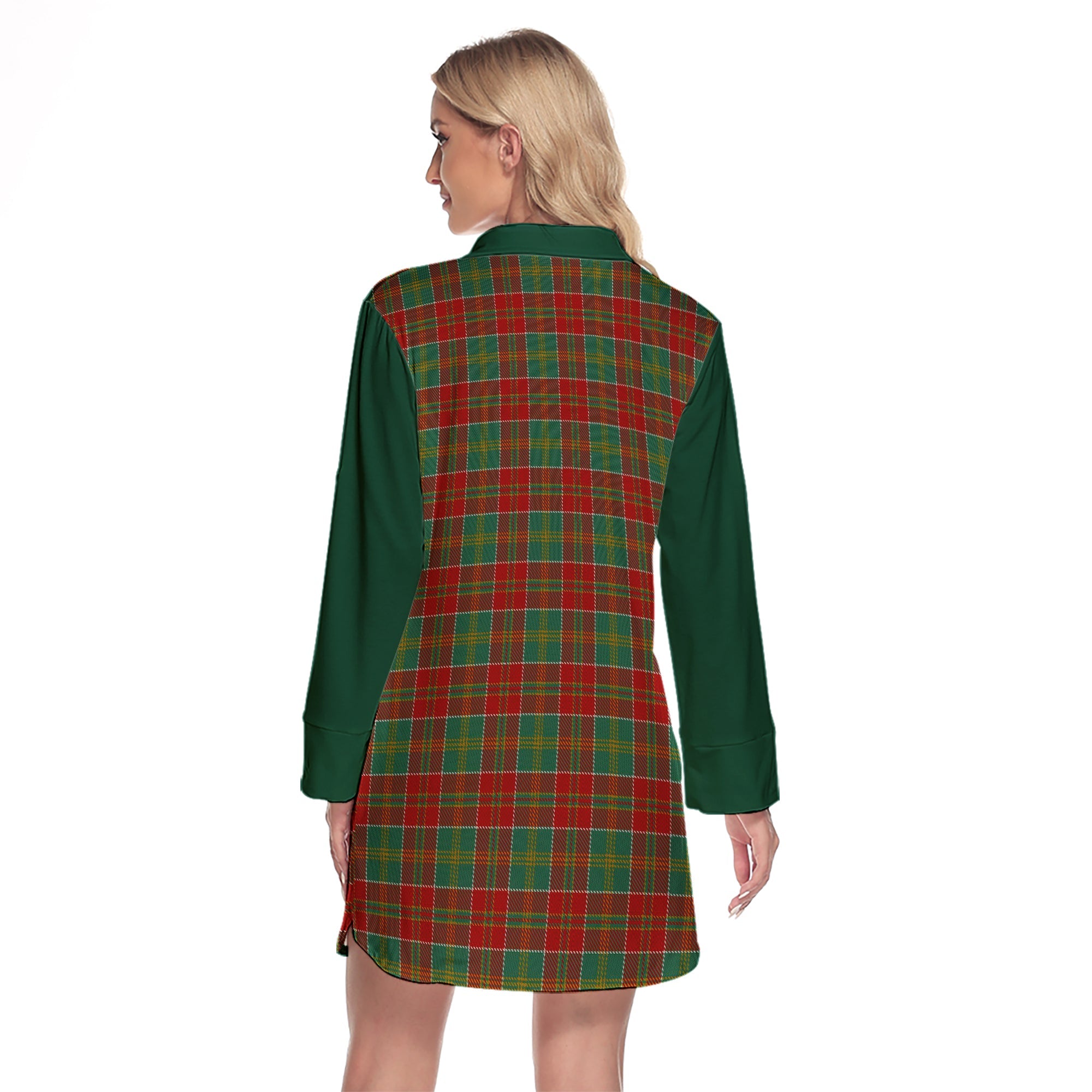 MacDonald Of Kingsburgh Tartan Women's Lapel Shirt Dress With Long Sleeve