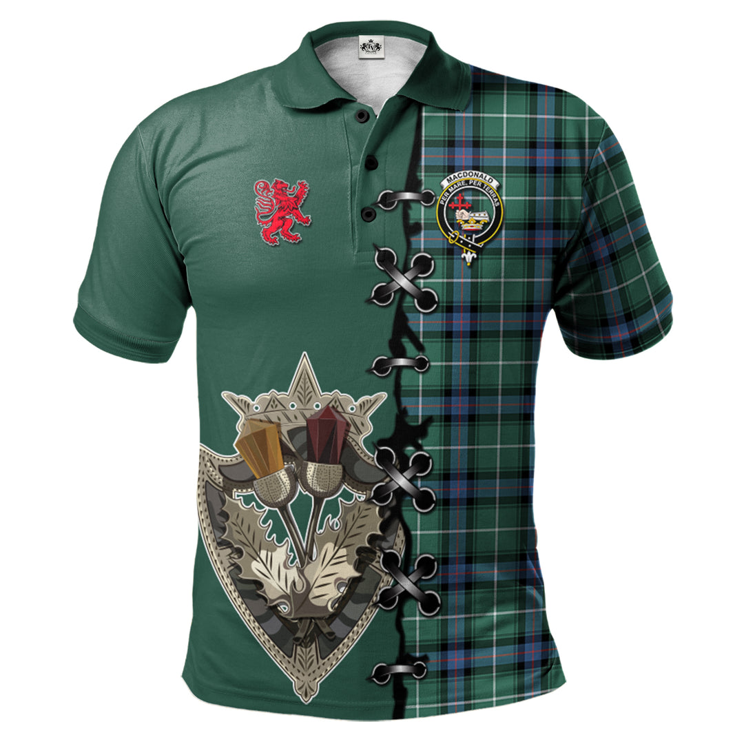 MacDonald of the Isles Hunting Ancient Tartan Polo Shirt - Lion Rampant And Celtic Thistle Style