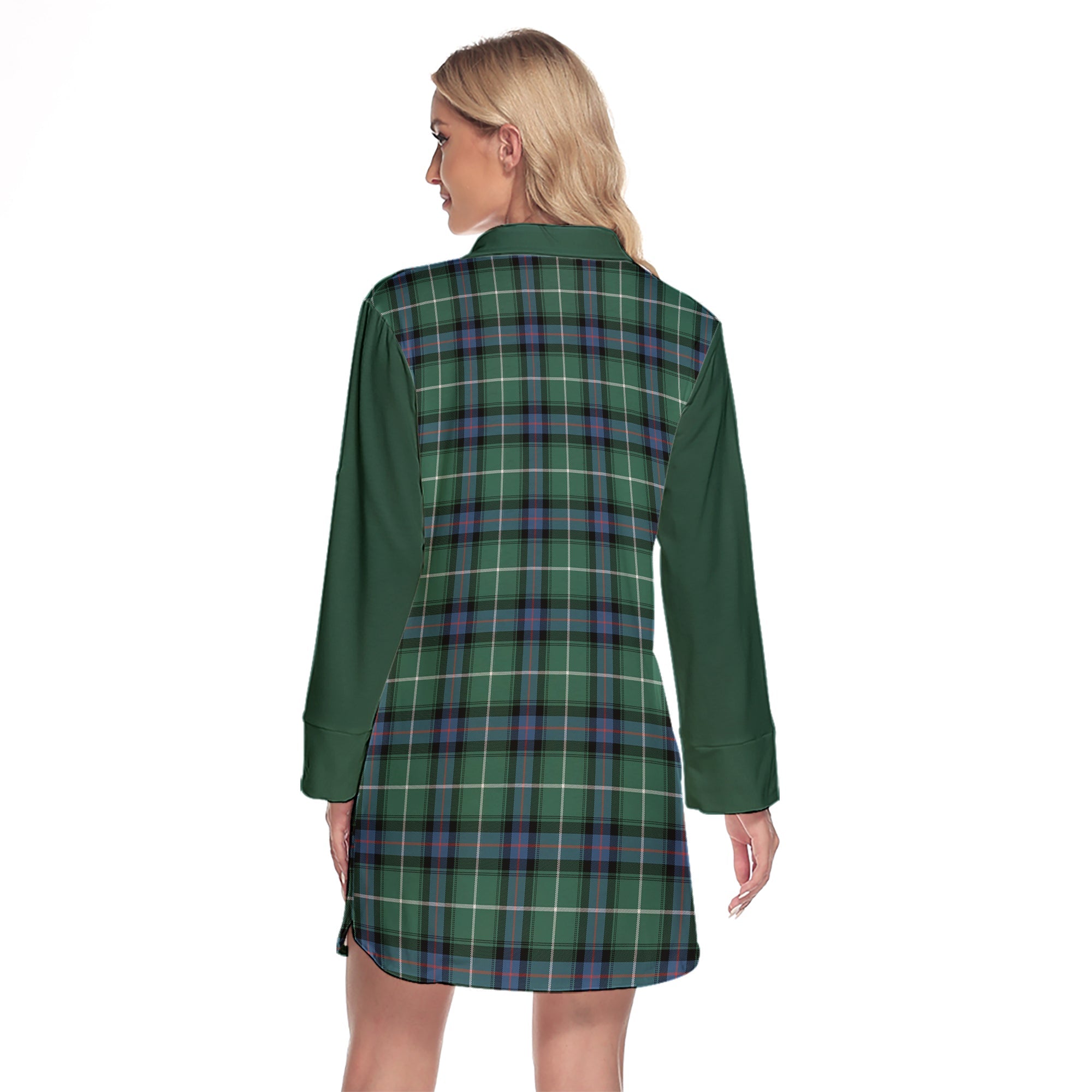 MacDonald Of The Isles Hunting Ancient Tartan Women's Lapel Shirt Dress With Long Sleeve