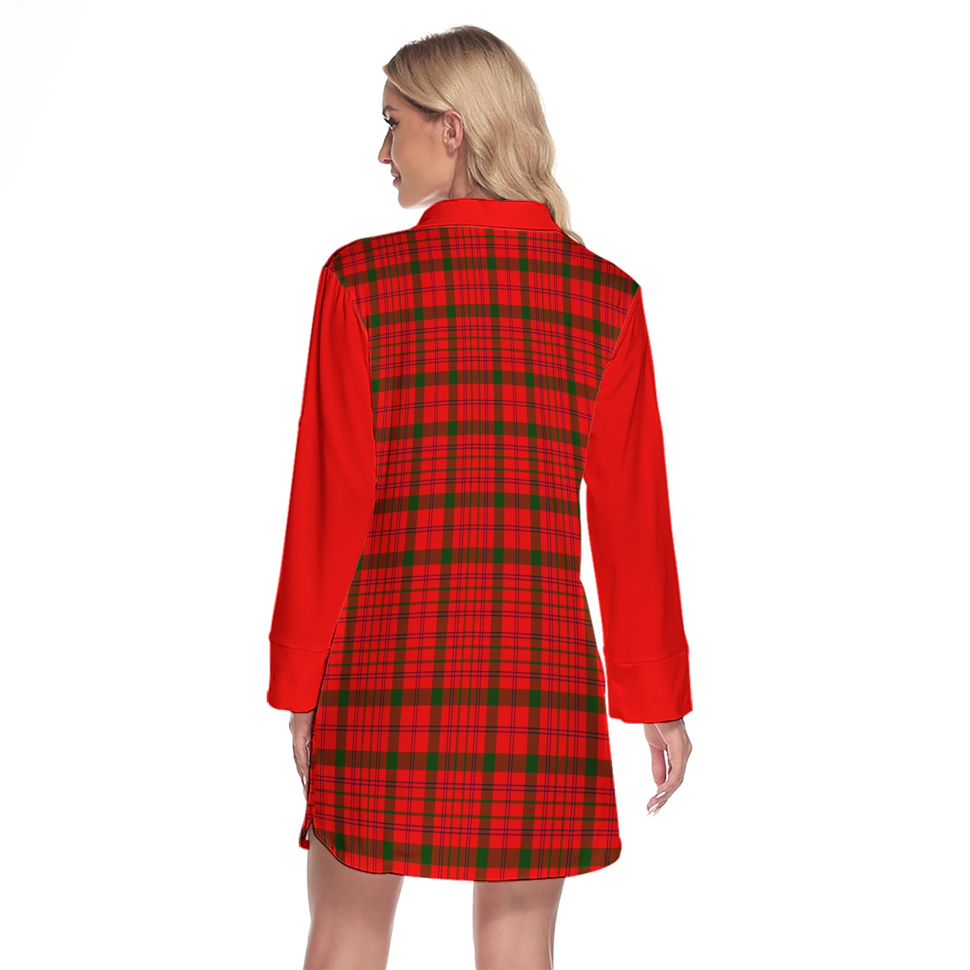 MacDonnell Of Keppoch Modern Tartan Women's Lapel Shirt Dress With Long Sleeve