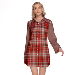 MacDougall Dress Tartan Women's Lapel Shirt Dress With Long Sleeve