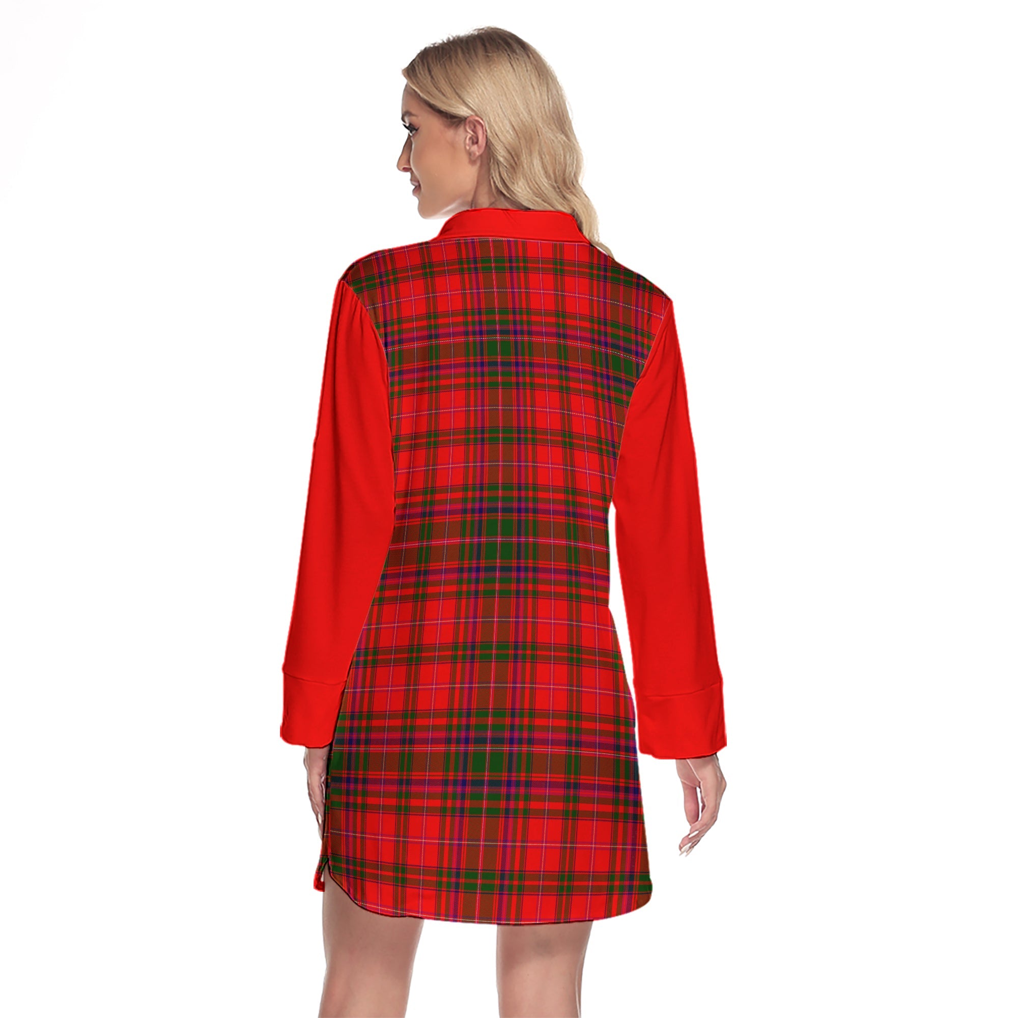 MacDougall Modern Tartan Women's Lapel Shirt Dress With Long Sleeve