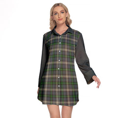 MacDowall Tartan Women's Lapel Shirt Dress With Long Sleeve