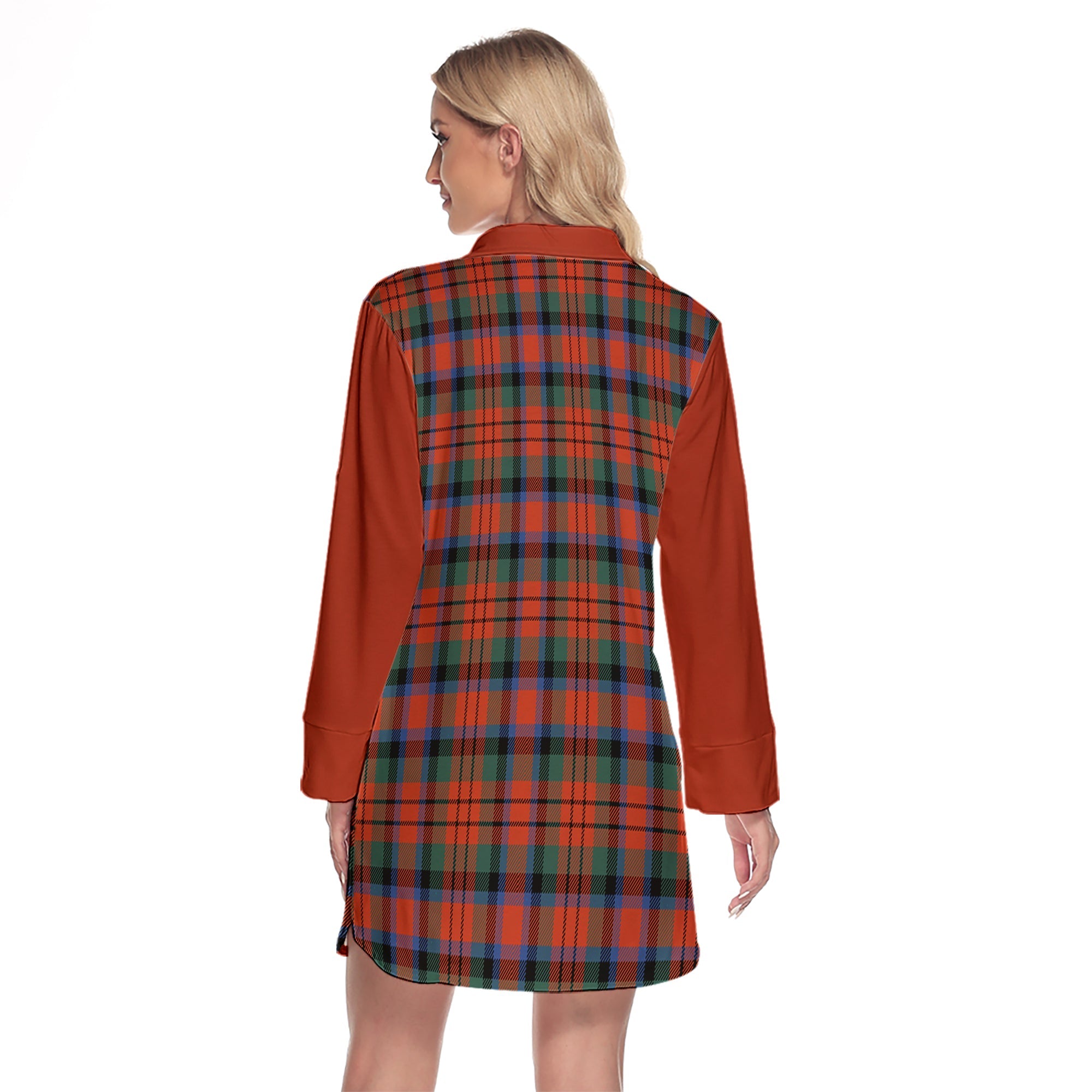 MacDuff Ancient Tartan Women's Lapel Shirt Dress With Long Sleeve