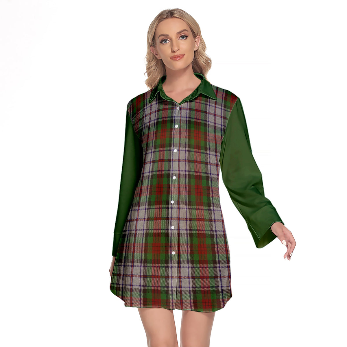 MacDuff Dress Tartan Women's Lapel Shirt Dress With Long Sleeve