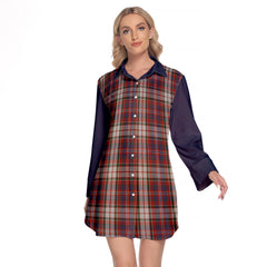 MacFarlane Dress Tartan Women's Lapel Shirt Dress With Long Sleeve