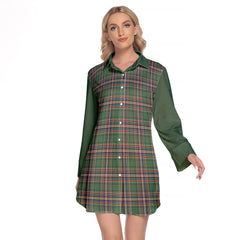 MacFarlane Hunting Ancient Tartan Women's Lapel Shirt Dress With Long Sleeve