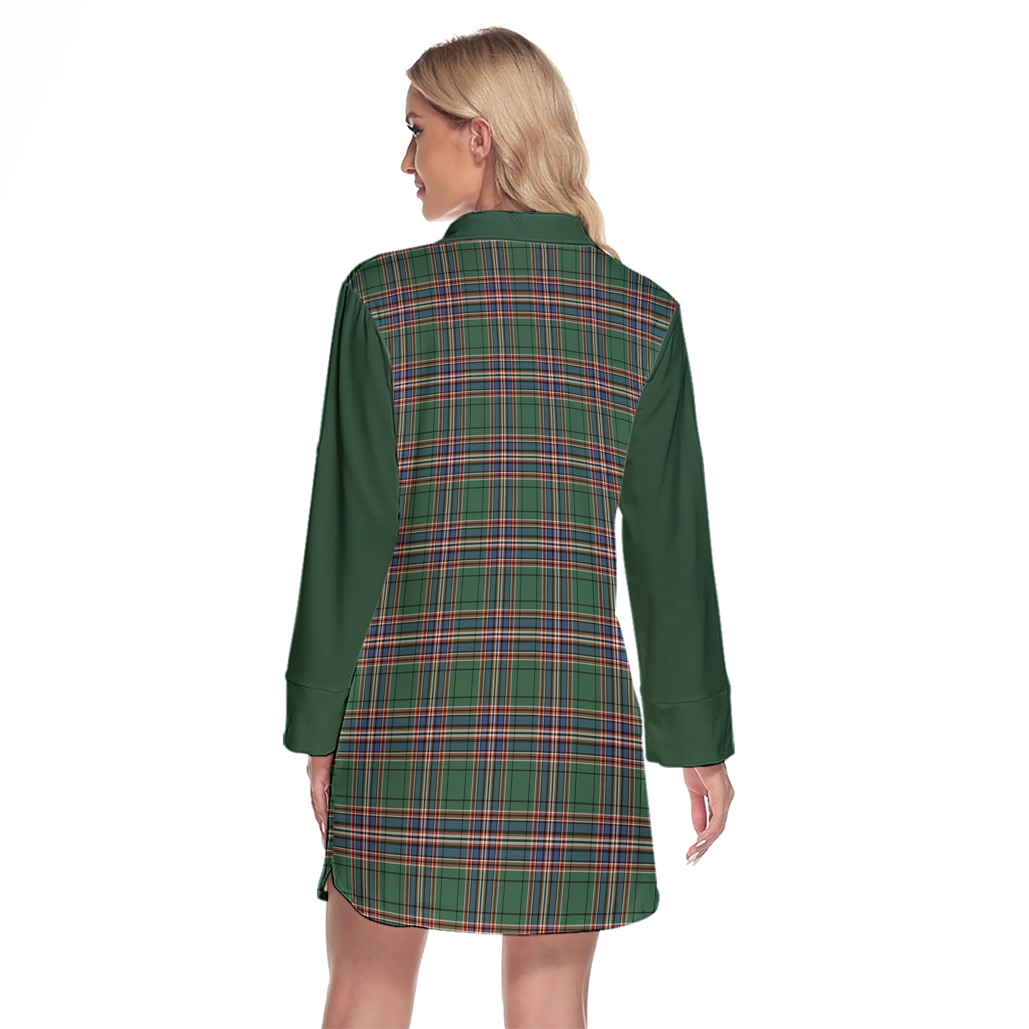 MacFarlane Hunting Ancient Tartan Women's Lapel Shirt Dress With Long Sleeve