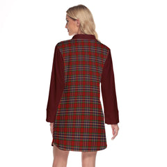 MacFarlane Red Tartan Women's Lapel Shirt Dress With Long Sleeve