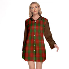 MacFie Tartan Women's Lapel Shirt Dress With Long Sleeve