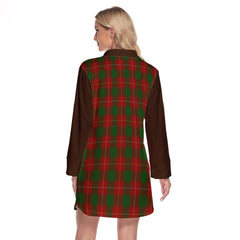 MacFie Tartan Women's Lapel Shirt Dress With Long Sleeve