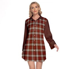 MacFie Dress Tartan Women's Lapel Shirt Dress With Long Sleeve