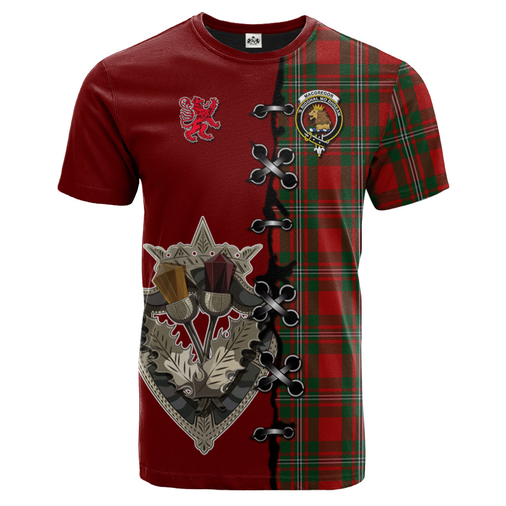 MacGregor Tartan T-shirt - Lion Rampant And Celtic Thistle Style