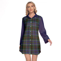 MacInnes Modern Tartan Women's Lapel Shirt Dress With Long Sleeve