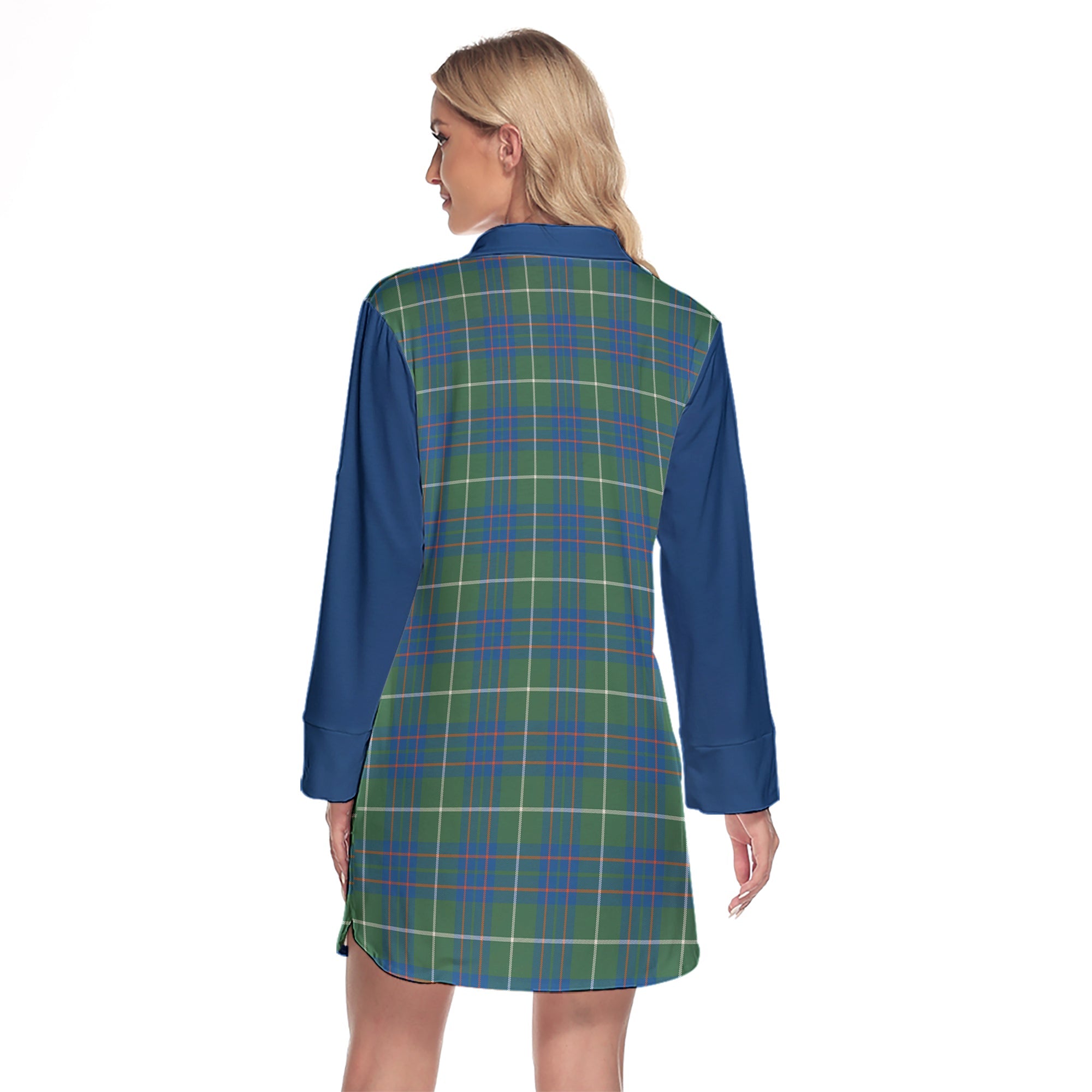 MacIntyre Hunting Ancient Tartan Women's Lapel Shirt Dress With Long Sleeve