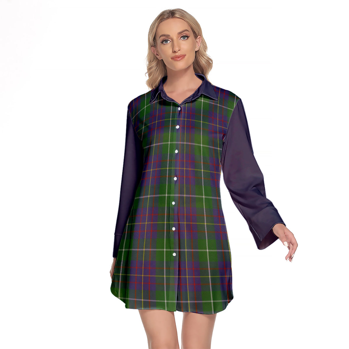 MacIntyre Inglis Tartan Women's Lapel Shirt Dress With Long Sleeve