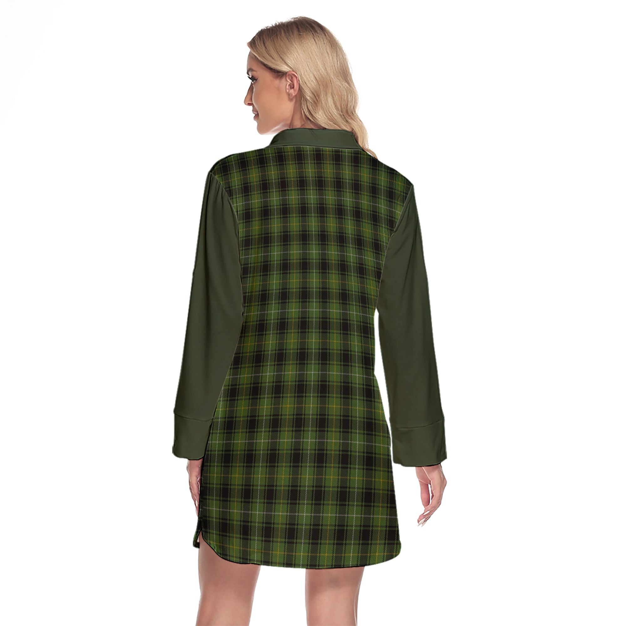 MacIver Hunting Tartan Women's Lapel Shirt Dress With Long Sleeve