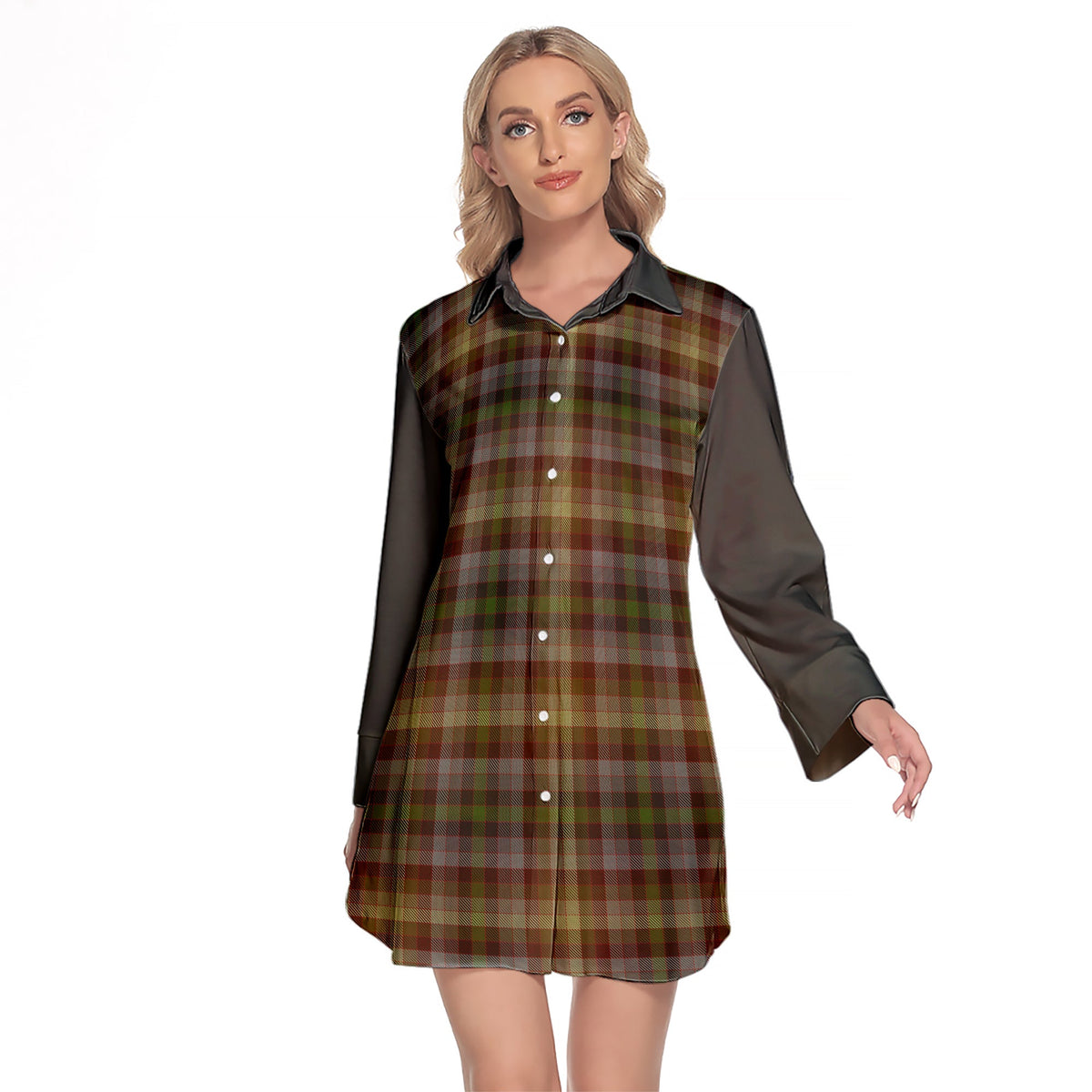 MacKay Of Strathnaver Tartan Women's Lapel Shirt Dress With Long Sleeve