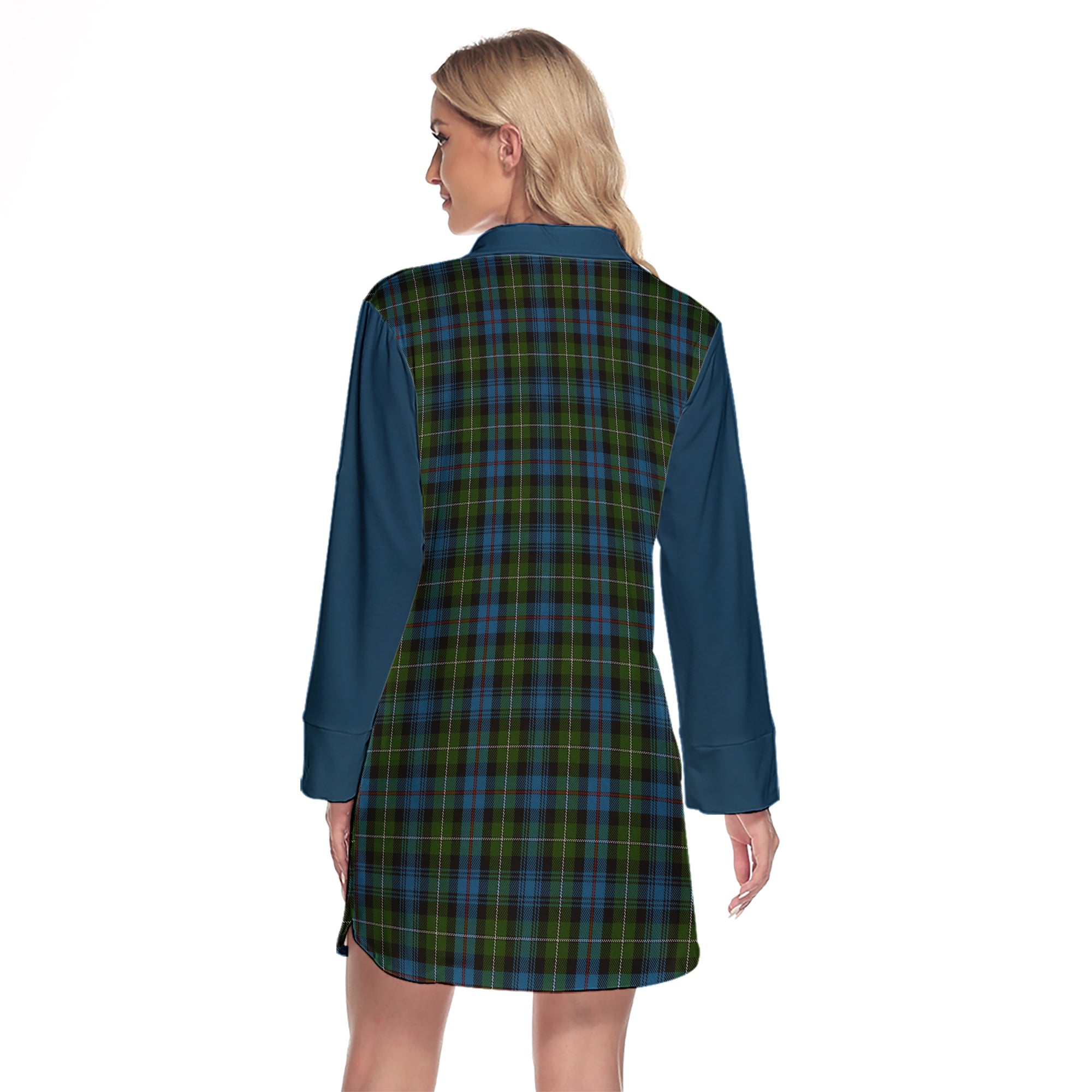 Mackenzie Tartan Women's Lapel Shirt Dress With Long Sleeve