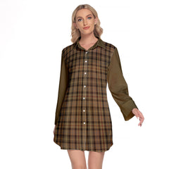 MacKenzie Hunting Tartan Women's Lapel Shirt Dress With Long Sleeve