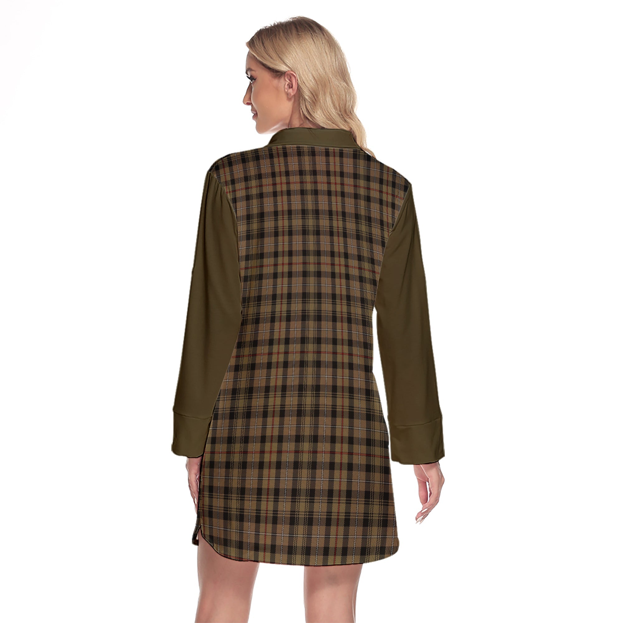 MacKenzie Hunting Tartan Women's Lapel Shirt Dress With Long Sleeve