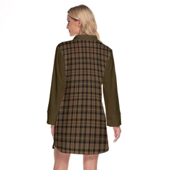 MacKenzie Hunting Tartan Women's Lapel Shirt Dress With Long Sleeve